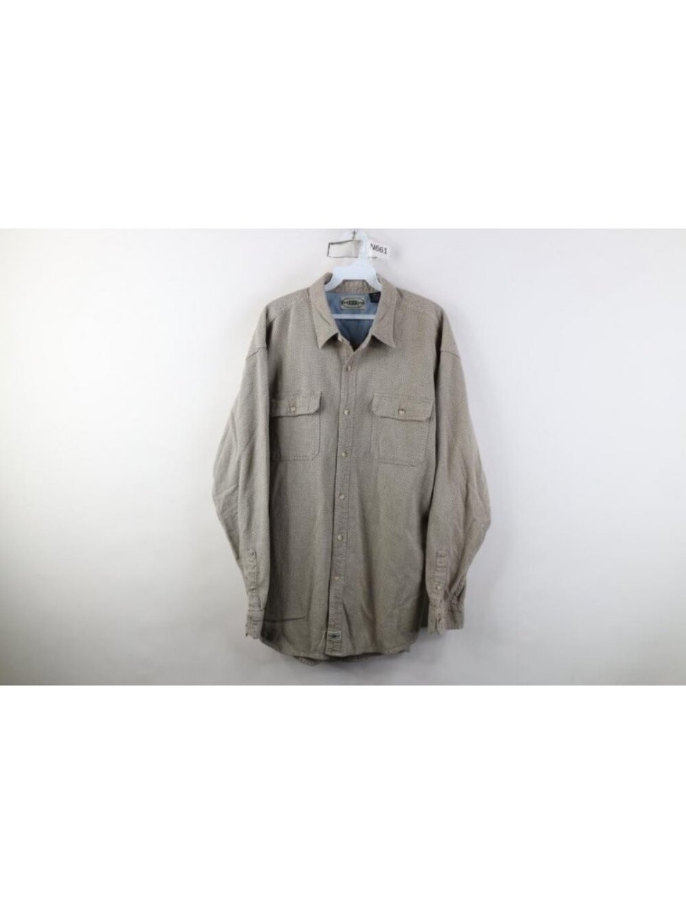 Vintage 90s Streetwear Mens XL Baggy Cotton Weave Collared Button Shirt Beige